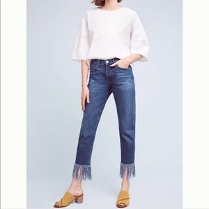 3x1 NYC High Rise Straight Cropped Fringe Jeans